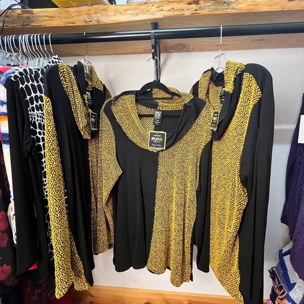 Pure Essence Women's Black and Mustard Joker Cowl Neck Sweater NWT